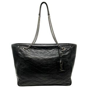 Saint Laurent Black Chevron Leather Niki Zippered Tote